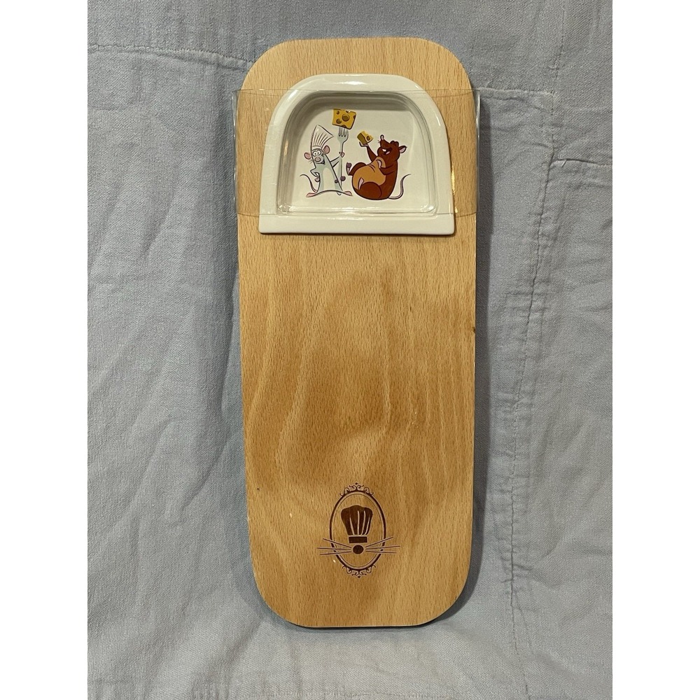 NEW Disney Parks Ratatouille Chef Remy & Emile Wooden Food Tray w/ Dipping Cup